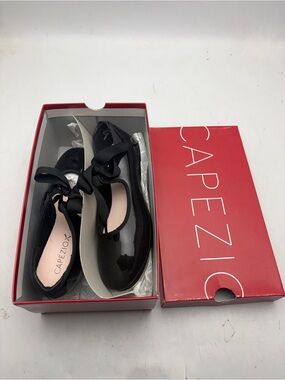 Capezio Black Patent Ballet Flats with Ribbon Detail